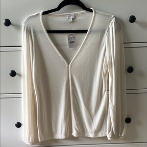 J. Crew Ivory V-Neck Long Sleeve Top